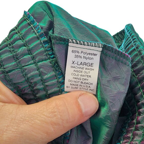 Vintage Surf Style Windbreaker Pants X-Large Green & Purple Diamond Pattern USA - Picture 4 of 4